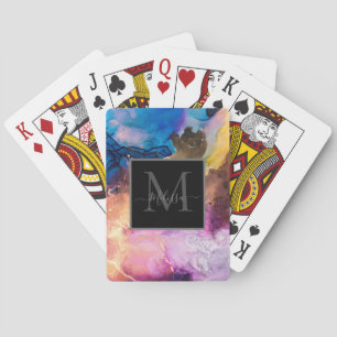 Colorful Marbled Monogram Poker Cards