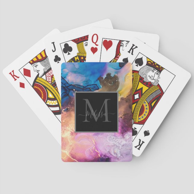Colorful Marbled Monogram Poker Cards (Back)