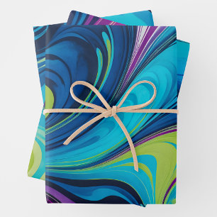 Colorful Marbled Paper Art Wrapping Paper Sheets