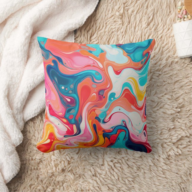 Colorful Marbled Pattern Paint Design Throw Pillow (Blanket)