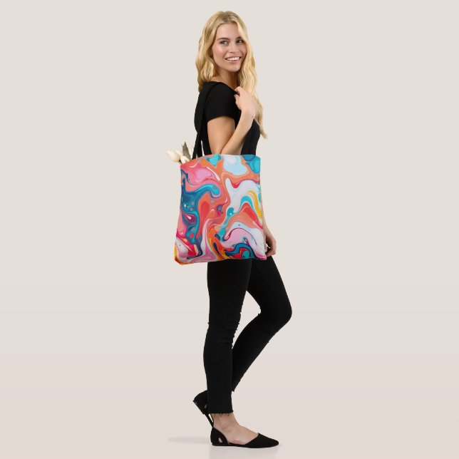 Colorful Marbled Pattern Paint Design Tote Bag (On Model)
