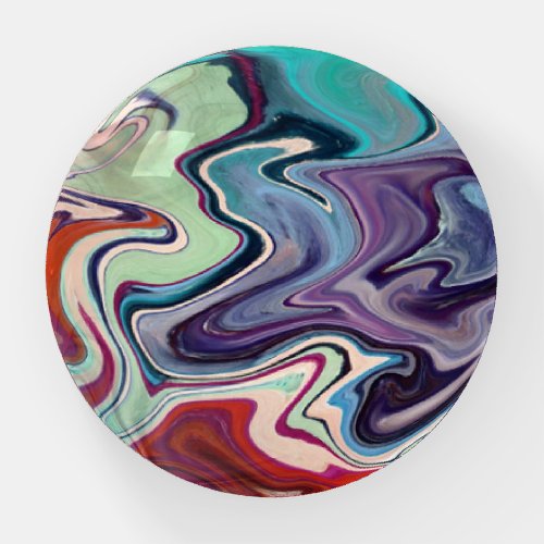 Colorful Marbled Wavy Agate Look Abstract Design Paperweight