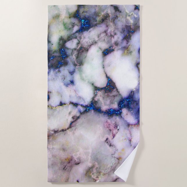 Colorful Marbled With Blue Glitter Beach Towel (Front)