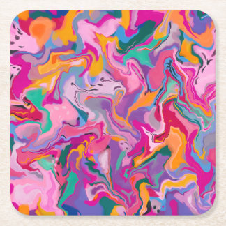 Colorful Marbleized Partyware Square Paper Coaster