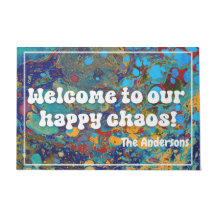 Colorful marbling welcome to our happy chaos