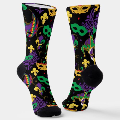 Colorful Mardi Gras Carnival Pattern Socks