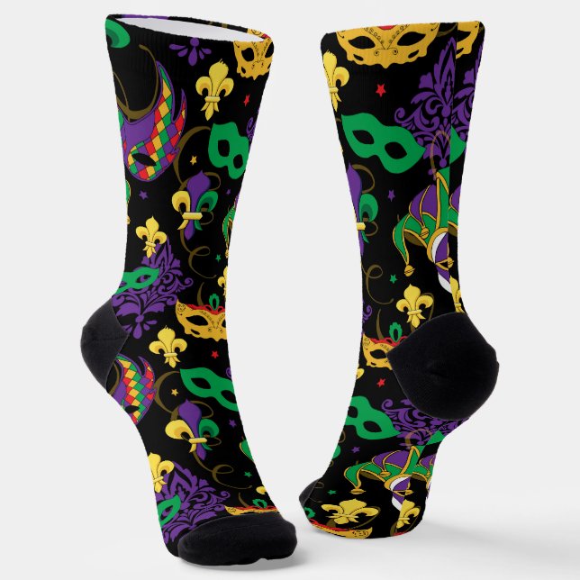 Colorful Mardi Gras Carnival Pattern Socks (Angled)