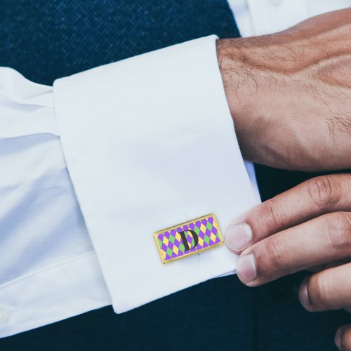 Colorful Mardi Gras Colors  Harlequin Pattern Cufflinks