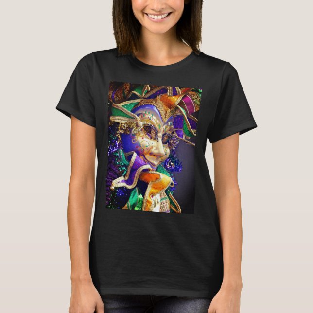 Colorful Mardi Gras Face Mask T-shirt (Front)