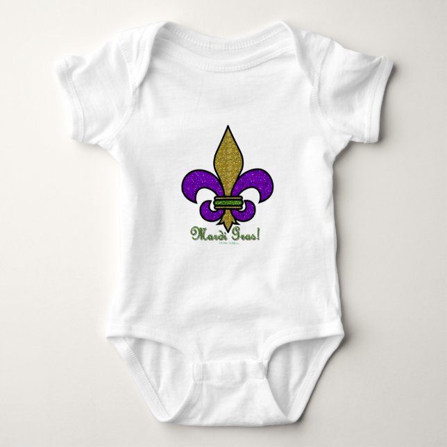 Colorful Mardi Gras Fleur De Lis Baby Bodysuit (Front)