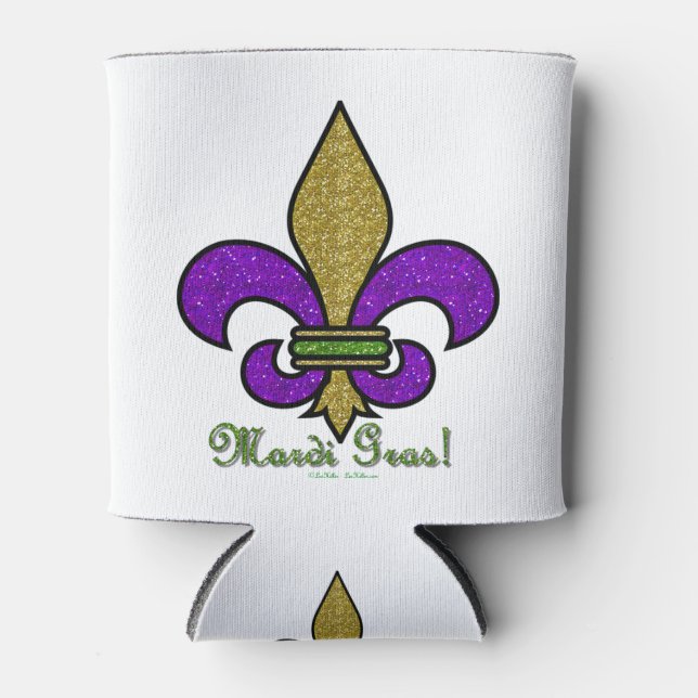 Colorful Mardi Gras Fleur De Lis Can Cooler (Front)