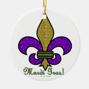 Colorful Mardi Gras Fleur De Lis Ceramic Ornament