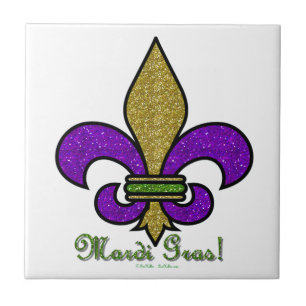 Colorful Mardi Gras Fleur De Lis Ceramic Tile