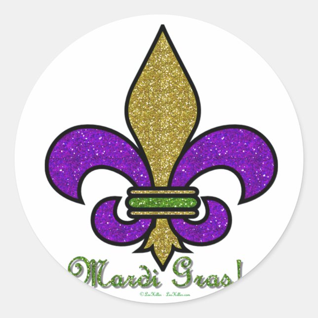 Colorful Mardi Gras Fleur De Lis Classic Round Sticker (Front)