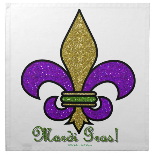 Colorful Mardi Gras Fleur De Lis Cloth Napkin (Front)