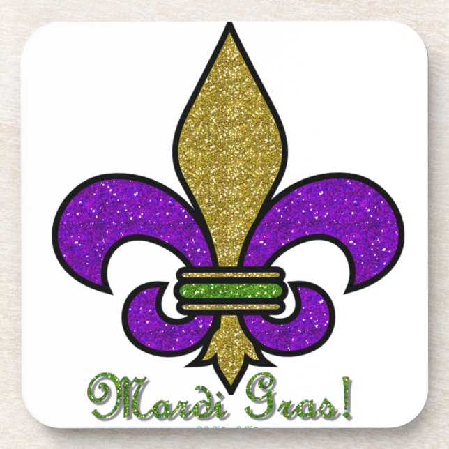 Colorful Mardi Gras Fleur De Lis Coaster (Front)