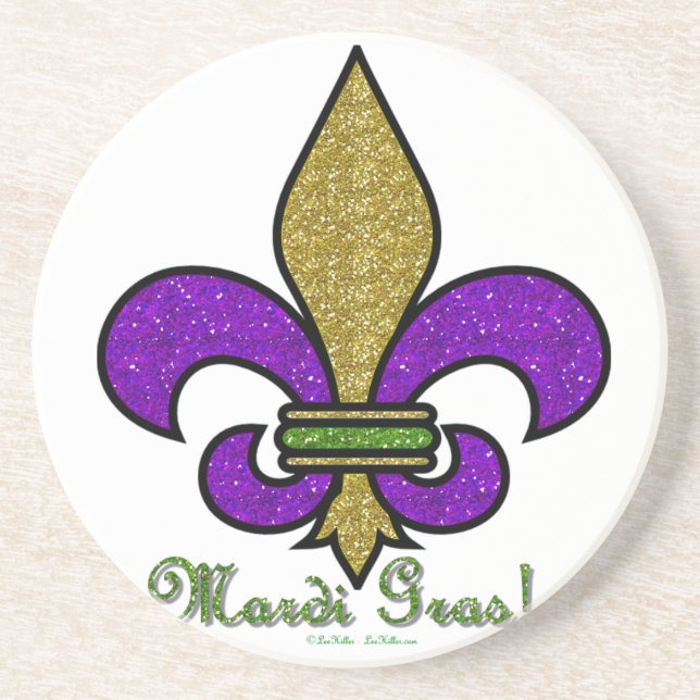 Colorful Mardi Gras Fleur De Lis Drink Coaster (Front)