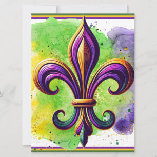 Colorful Mardi Gras Fleur de lis  Holiday Card
