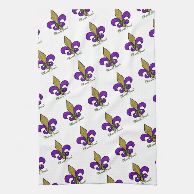 Colorful Mardi Gras Fleur De Lis Kitchen Towels (Vertical)