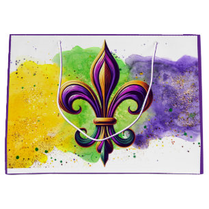 Colorful Mardi Gras Fleur de lis  Large Gift Bag