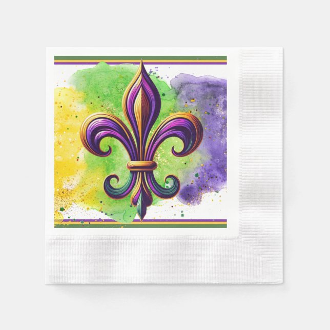 Colorful Mardi Gras Fleur de lis  Napkins (Front)