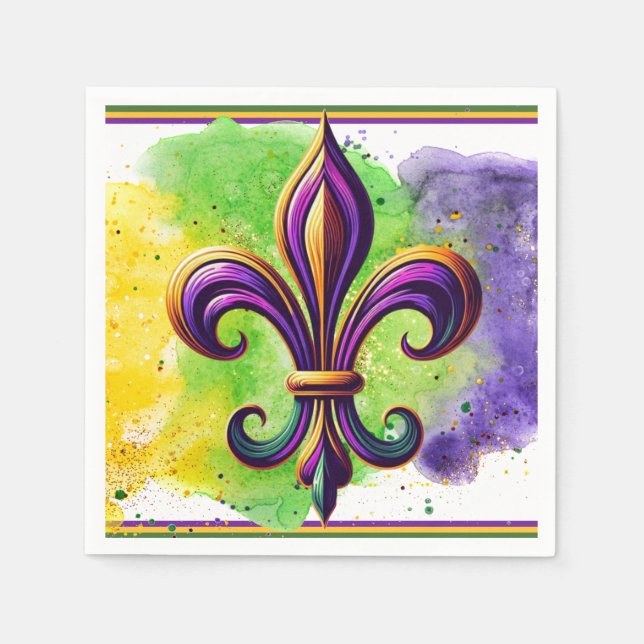 Colorful Mardi Gras Fleur de lis  Napkins (Front)