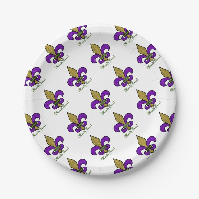Colorful Mardi Gras Fleur De Lis Paper Plates (Front)