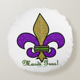 Colorful Mardi Gras Fleur De Lis Round Pillow