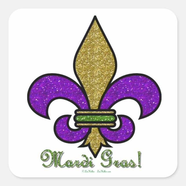 Colorful Mardi Gras Fleur De Lis Square Sticker (Front)