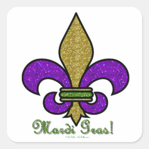 Colorful Mardi Gras Fleur De Lis Square Sticker