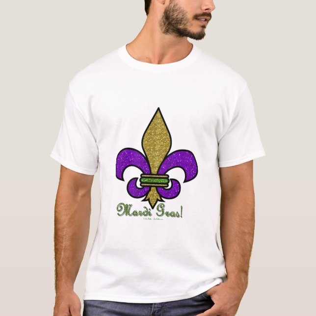 Colorful Mardi Gras Fleur De Lis T-Shirt (Front)