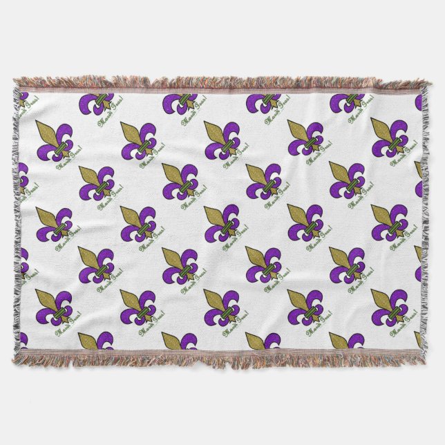 Colorful Mardi Gras Fleur De Lis Throw Blanket (Front)