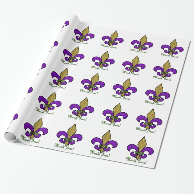 Colorful Mardi Gras Fleur De Lis Wrapping Paper (Unrolled)