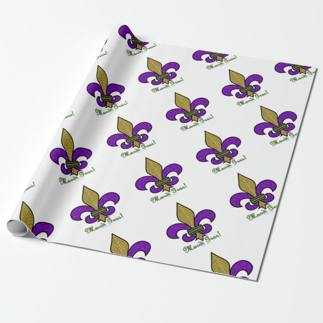 Colorful Mardi Gras Fleur De Lis Wrapping Paper (Unrolled)
