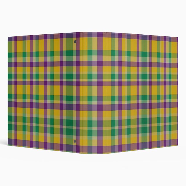 Colorful Mardi Gras gingham patterned 3 Ring Binder (Background)