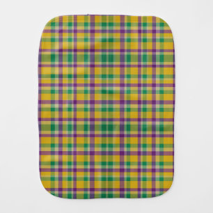 Colorful Mardi Gras gingham patterned Baby Burp Cloth