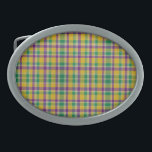 Colorful Mardi Gras gingham patterned Belt Buckle<br><div class="desc">Laissez les bons temps rouler</div>