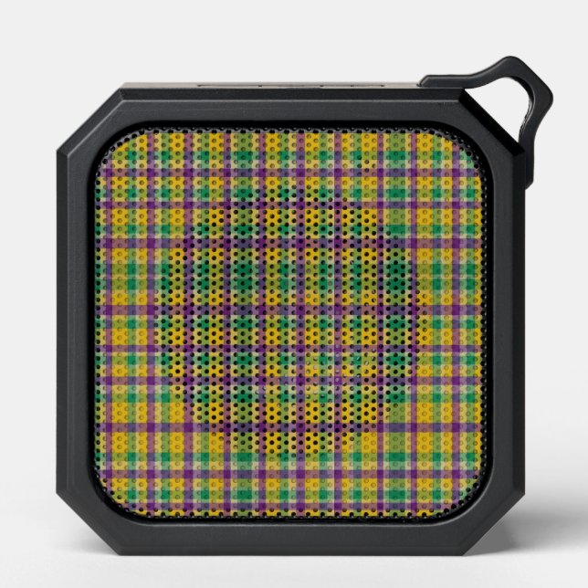 Colorful Mardi Gras gingham patterned Bluetooth Speaker (Front)