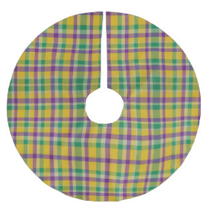Colorful Mardi Gras gingham patterned Brushed Polyester Tree Skirt