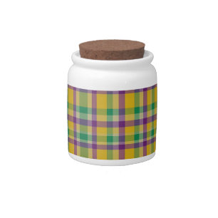 Colorful Mardi Gras gingham patterned Candy Jar