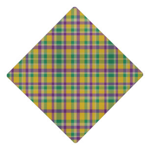 Colorful Mardi Gras gingham patterned Graduation Cap Topper
