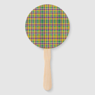 Colorful Mardi Gras gingham patterned Hand Fan