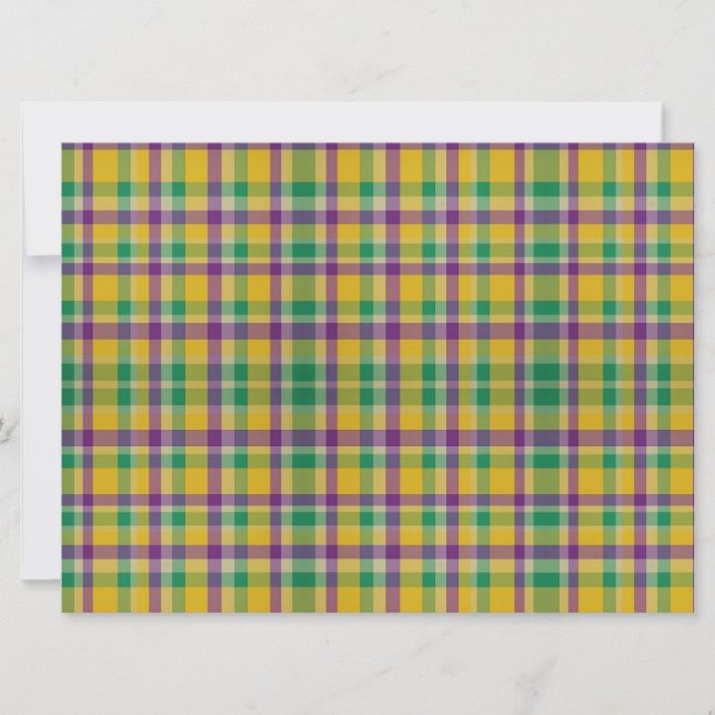 Colorful Mardi Gras gingham patterned Holiday Card (Front)