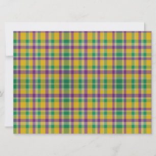 Colorful Mardi Gras gingham patterned Holiday Card