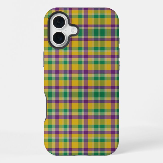Colorful Mardi Gras gingham patterned iPhone Case (Back)