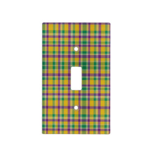 Colorful Mardi Gras gingham patterned Light Switch Cover