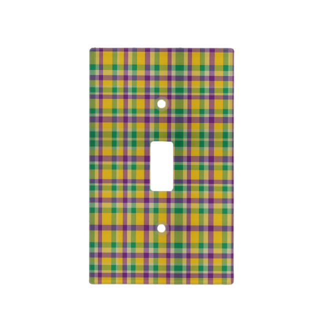 Colorful Mardi Gras gingham patterned Light Switch Cover (Front)