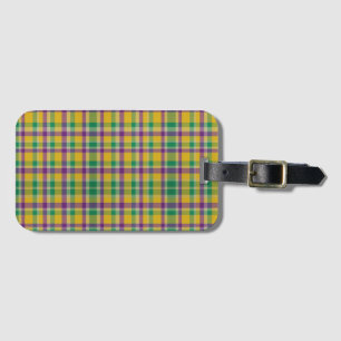 Colorful Mardi Gras gingham patterned Luggage Tag