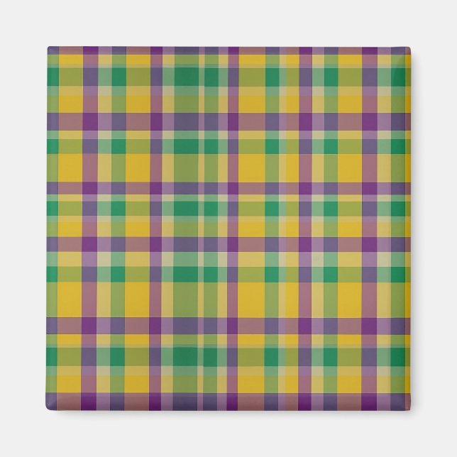 Colorful Mardi Gras gingham patterned Magnet (Front)