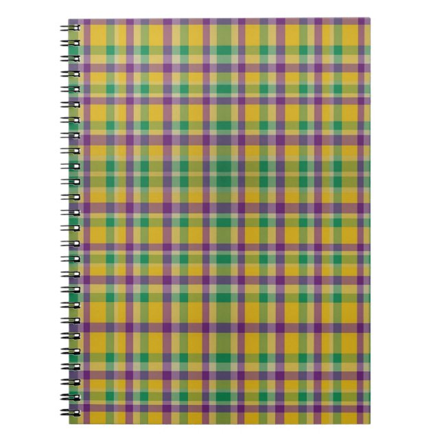 Colorful Mardi Gras gingham patterned Notebook (Front)
